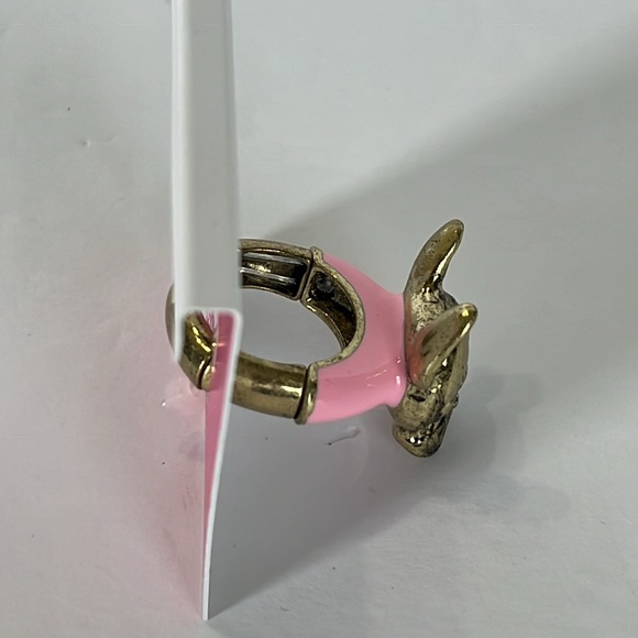 Betsey Johnson Frenchie Dog Enamel Ring Adjustable Fit Pink Gold NWT - Picture 4 of 5